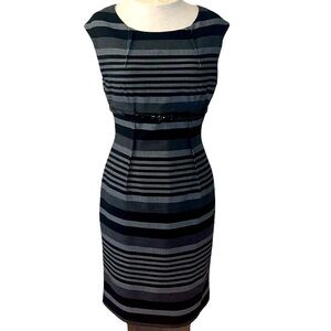 Calvin Klein Stripped Print Sheath Dress Black & Gray Sz 6P